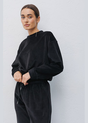 Жіночий велюровий костюм із вкороченим світшотом чорний Arjen (289787454)