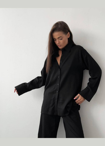 Летний костюм двойка черного цвета из натурального льна No Brand 1740-4 (337096887)