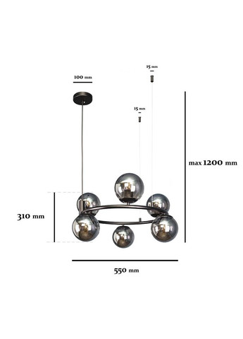 Люстра подвесная черная круглая на 6 ламп "Bubbles" (52-1011-6 BK+BK) No Brand (370071483)