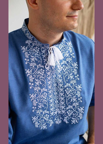 Синя вишиванка чоловіча vishivano4ka 317-7+ візерунок квітковий пряма бавовна, поліестер (322581543)