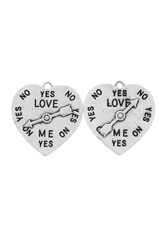 Подвески металлические Кулон сердце LOVE ME со стрелкой Yes or No Античное серебро 31 мм x 29 мм Finding (334011451)