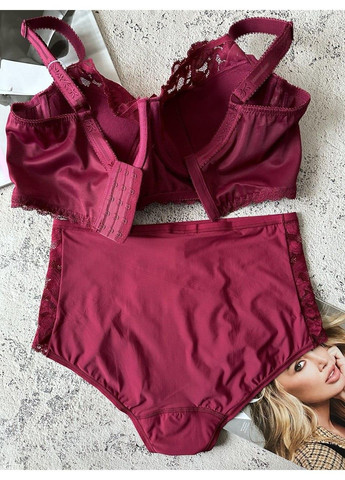 Бордовый комплект для чашки d: бюстгальтер на косточках и трусики слипы Lanny Mode