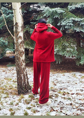 Костюм женский брюки клеш худи с карманами и капюшоном (цвет бордовый, бежевый, коричневый), вязка No Brand (315408656)