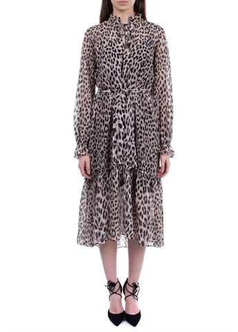 Коричневое коктейльное, деловое, домашнее, пляжное, карнавальный, откровенный, повседневный, кэжуал, вечернее стильное платье миди рубашка, силуэтная Maje леопардовый