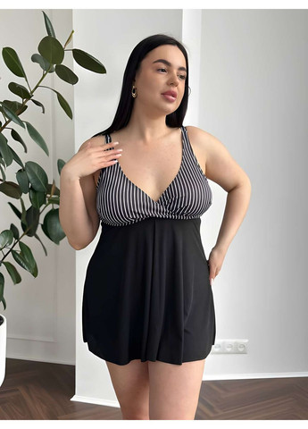 Черный летний женский летний раздельный купальник черный черный с полосатым верхом 2хл 3хл 4хл танкини No Brand