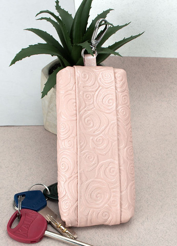 Ключница женская кожаная на молнии Classic (розовые цветы) с карабином HandyCover (280924870)