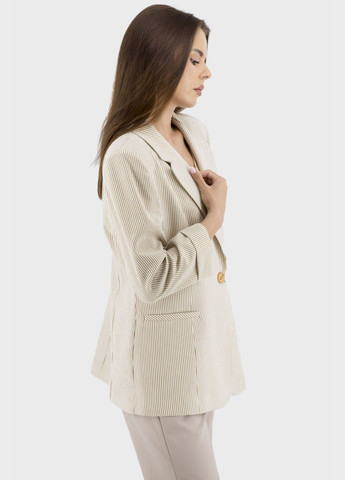 Жіночий двокольоровий піджак в смужку з брошкою та кишенями Quinto (бежевий-смужки, ), 42655 No Brand (331885795)