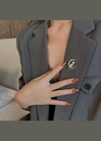 Золотиста брошка кішка місяць з каменем, 2407 Fashion Jewelry (336550619)