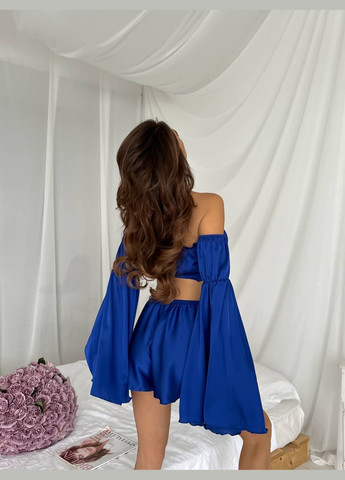 Темно-синяя женский комплект для дома. женский комплект шелк сатин No Brand