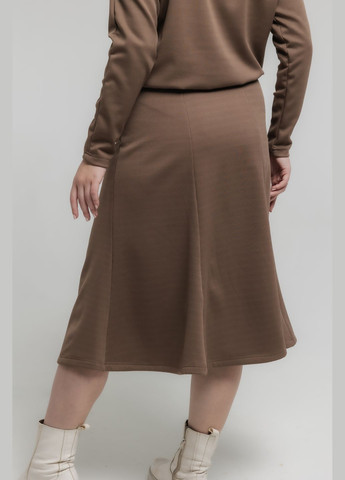 Темно-бежевая офисная, повседневная, кэжуал однотонная теплая юбка в рубчик No Brand годе, а-силуэта (трапеция)