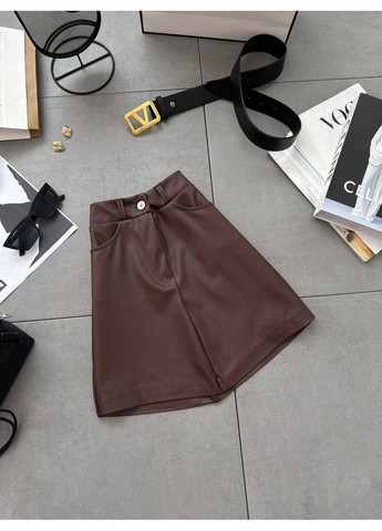 Темно-коричневая юбка новинка эко кожа классическая Україна