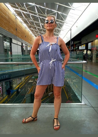 Женский летний комбинезон в полоску 2 Льва белый кэжуал