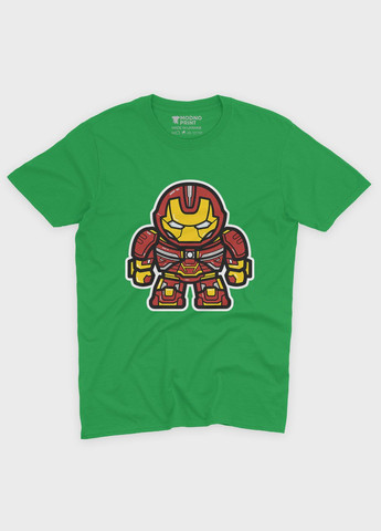 Зеленая демисезонная футболка для мальчика с принтом супергероя - железный человек (ts001-1-keg-006-016-005-b) Modno