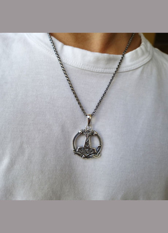 Срібна підвіска оберіг амулет "Молот Тора в Колі" чорнене срібло 925 проби (АРТ.89035ч) 11.20г No Brand (306743411)