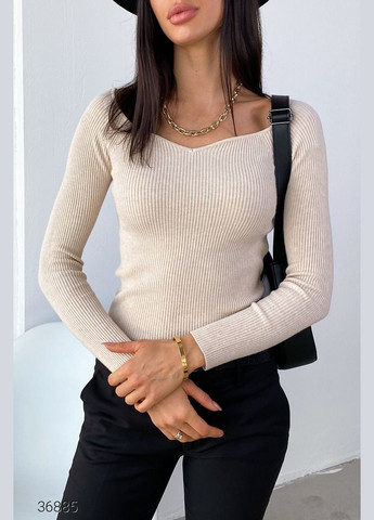 Светло-бежевый демисезонный джемпер в рубчик с фигурным вырезом джемпер Liton