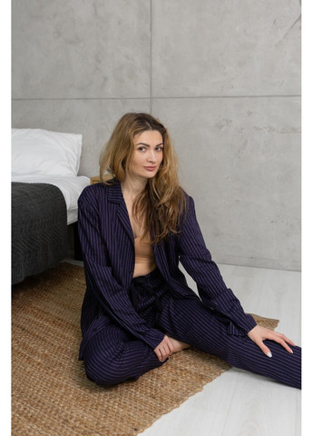 Синяя всесезон пижама женская в полоску лен linen strip синяя рубашка + брюки Handy Wear