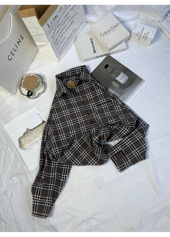 Темно-коричневая повседневный, кэжуал рубашка однотонная No Brand с длинным рукавом