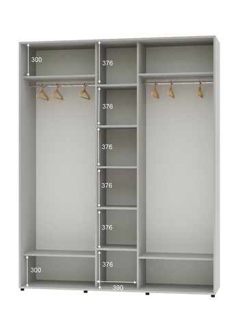 Шафа-купе тридверна 200*60*250 Сірий ДСП/Дзеркало/ДСП ШК-04 Алекса (360461632)