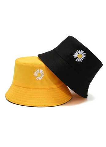 Панама двостороння літня жіноча чорно-помаранчева з принтом ромашка 100% бавовна універсальна 55–59 см стильна No Brand (364859663)