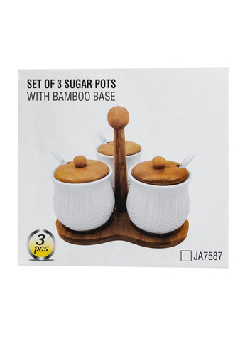 Набір банок для спецій 3 шт 200 мл керамічні з бамбуковими кришками для кухні органайзер для сипучих продуктів ProDobro (364193387)