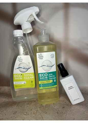 Набор натуральный для дома 3в1 Экосредство для очистки поверхностей Total Сlean + для мытья посуды + Аромат для дома 125мл. Green Max (369717168)