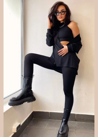 Костюм женский в рубчик черного цвета Let's Shop (301000869)
