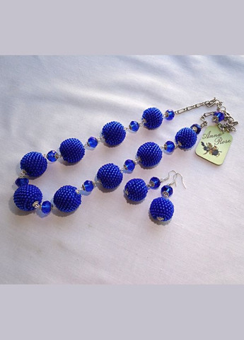Синий набор женских украшений бусы и серьги " тертый" No Brand (358224441)
