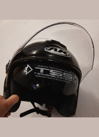 Шлем открытый + откидные очки AK-720 черный глянцевый No Brand (316698194)