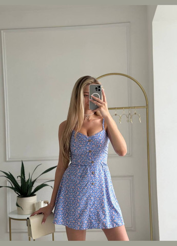 Голубое повседневный, кэжуал, джинсовое платье женское Україна с цветочным принтом