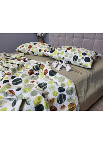 Постільна білизна з резинкою Карамелька оливк., ранфорс гофра (жатка) Полуторний розмір, наволочки 70/70 No Brand (364220834)