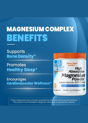 Магний хелат High Absorption Magnesium Powder 100% Chelated 100 mg 200 g Doctor's Best (282927214)