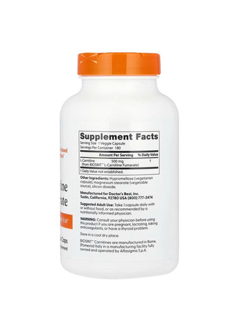 Карнітін Фумарат L-Carnitine Fumarate 180 вег капс Doctor's Best (357339783)