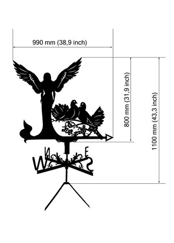 Флюгер на будинок Ангел з голубами, флюгер на дах з металу 3 мм. No Brand (368896737)
