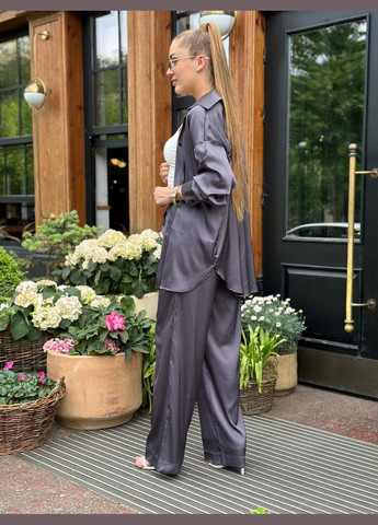 Жіночий костюм з шовку Армані сорочка та штани Графіт Maybel (335011346)