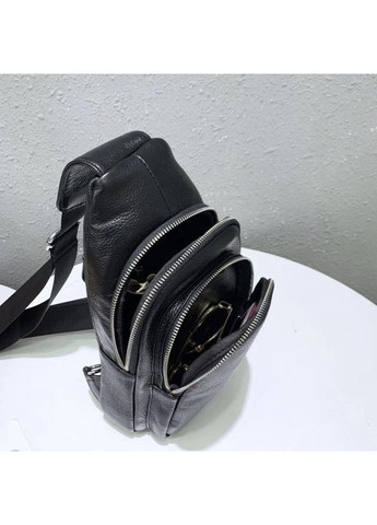 Мужской слинг кожаный 32х18х8, сумка рюкзак на плечо зернистая, бананка для документов23242 черная No Brand (335039912)