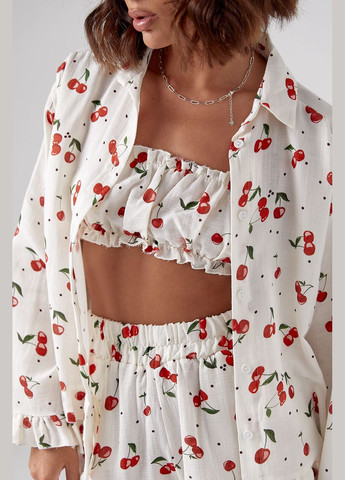 Жіночий костюм-трійка прикрашений вишнями Lurex (296889463)