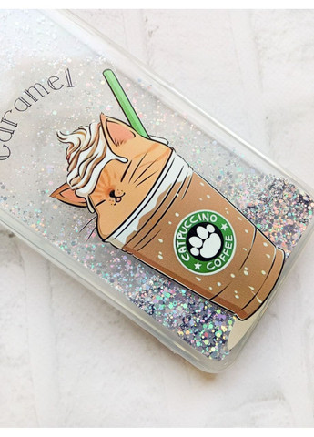 Чехол с плавающими серебряными блестками на Samsung Galaxy A35 Капучино котик (принт 97) Creative (362025549)