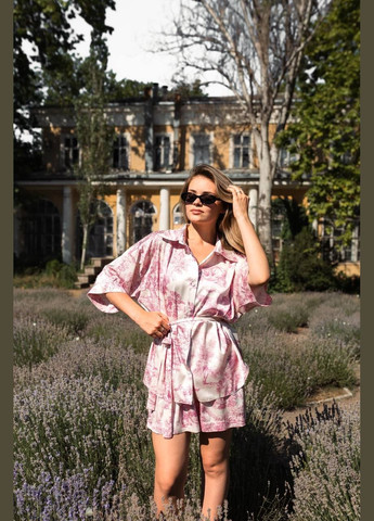 Летний костюм двойка с поясом и принтом Диор розовый No Brand 242-2 (341328461)