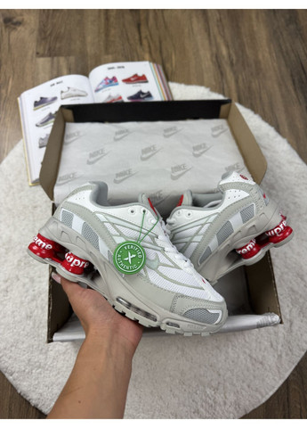 Белые демисезонные кроссовки мужские nike shox ride 2 supreme white red найк шокс No Brand