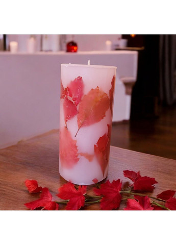 Свічка ручної роботи декоративна ароматизована свічка з бордово-червоним листям дикого винограду 50 годин горіння Handmade Studio - AV (371797779)