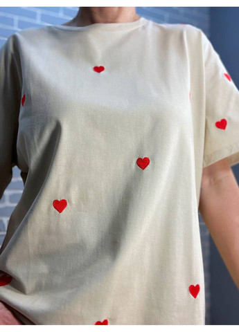 Женская футболка A-N 2632 вышивка сердца оверсайз удлиненная No Brand - (303630315)