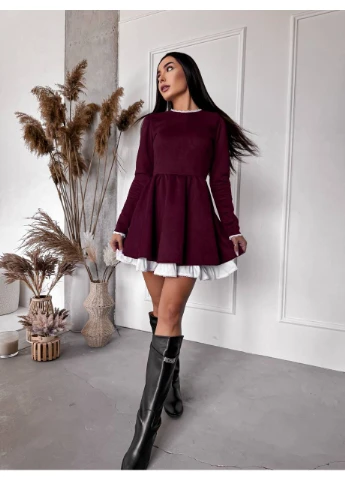 Бордовое праздничный женское комбинированное мини платье (like12094) Like fashion