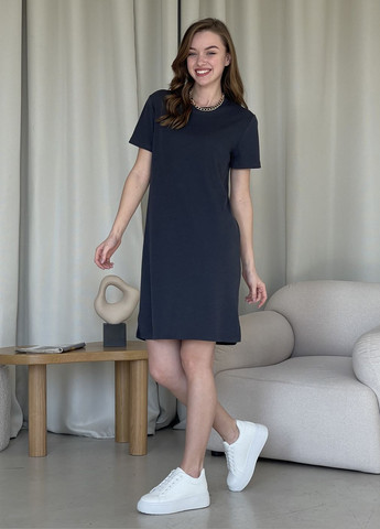 Серое повседневный платье-футболка до колена в рубчик черное 700000141 оверсайз, платье-футболка Merlini однотонное