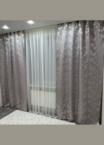 Комплект штор жаккардових з вензельним візерунком — 2 шт. (1.5×2.7 м) бузкового кольору No Brand (331145696)