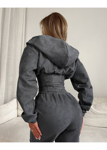 Комбинезон замш на дайвинге талия с имитацией корсета, капюшон Україна графитовый