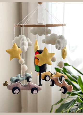 Дитячий мобіль на ліжечко для немовлят WooolyWool «Машинки» No Brand (342758001)