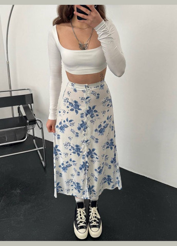 Голубая кэжуал цветочной расцветки женская юбка в цветочный принт. Adelante