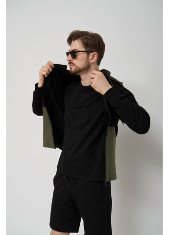 Спортивный костюм мужской ТРОЙКА лето SUMMER с кофтой на замке + шорты + футболка черный хаки Handy Wear (293275170)