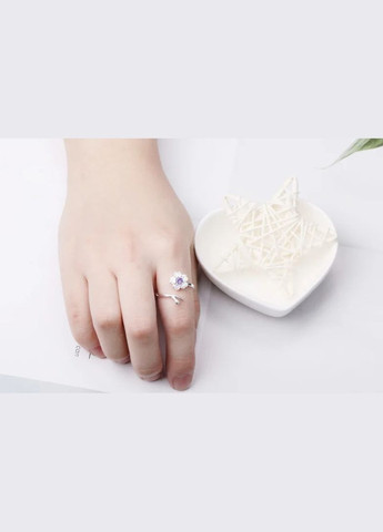 Серебристое безразмерное кольцо для девушки колечко в виде Цветка с фиолетовым фианитом Fashion Jewelry (293510415)