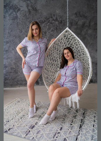 Серая всесезон пижама женская, комплект для дома и сна шорты и футболка футболка + шорты Miss Victoria